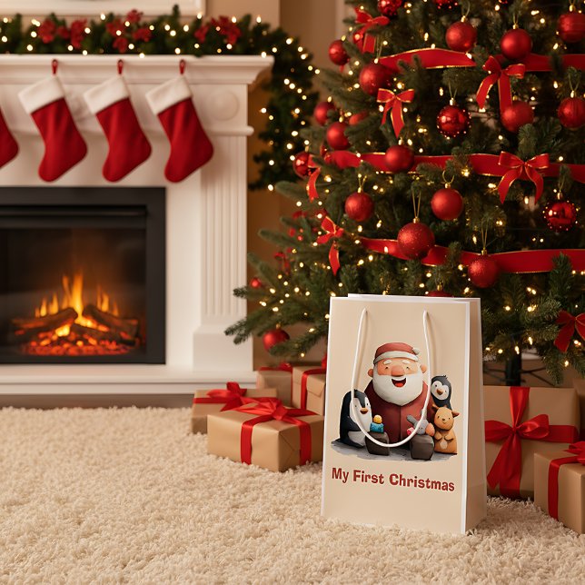 My First Christmas Cute Santa & Animals Medium Gift Bag (Creator Uploaded)
