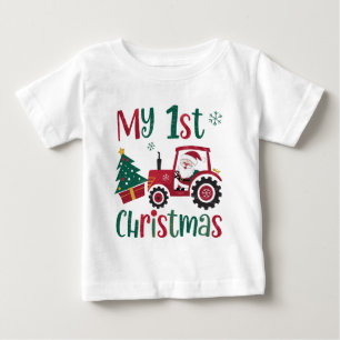 My First Christmas Cute Santa Tractor Farm Baby T-Shirt