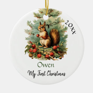 My First Christmas Cute Squirrel Baby Name Ceramic Tree Decoration