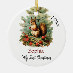 My First Christmas Cute Squirrel Baby Name Ceramic Tree Decoration