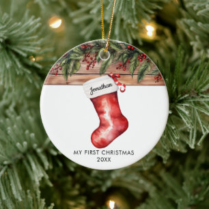 My first Christmas cute stocking baby boy girl Ceramic Tree Decoration