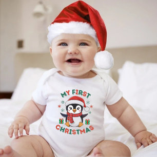 My First Christmas Cute Winter Christmas Penguin  Baby Bodysuit