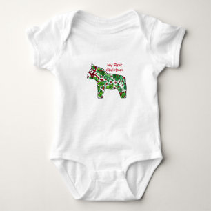 My First Christmas Dala Horse  Baby Bodysuit