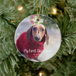 My First Christmas Dog Photo Snowflakes Ceramic Tree Decoration