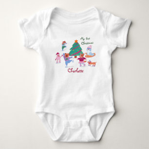 My First Christmas Dogs Ice Skating T-Shirt Baby Bodysuit