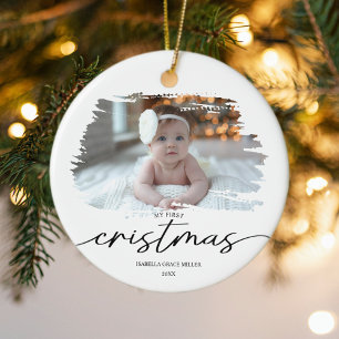 My First Christmas Elegant Modern Baby Photo Ceramic Tree Decoration