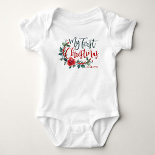 My First Christmas Floral Personalised Girl Baby Bodysuit