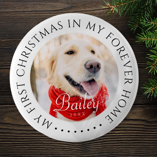 My First Christmas Forever Home Modern Pet Photo 6 Cm Round Badge (Creator Uploaded)