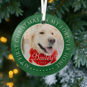 My First Christmas Forever Home Modern Pet Photo Glass Tree Decoration