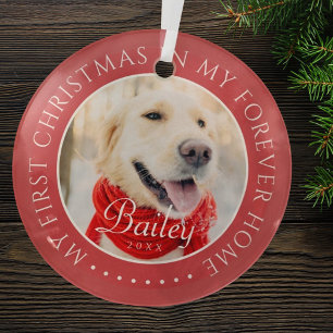 My First Christmas Forever Home Modern Pet Photo Glass Tree Decoration