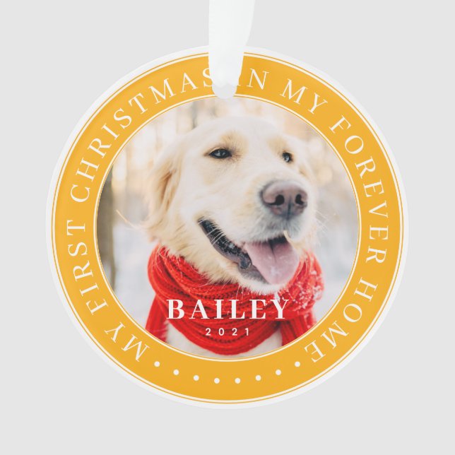 My First Christmas Forever Home Modern Pet Photo Ornament (Front)