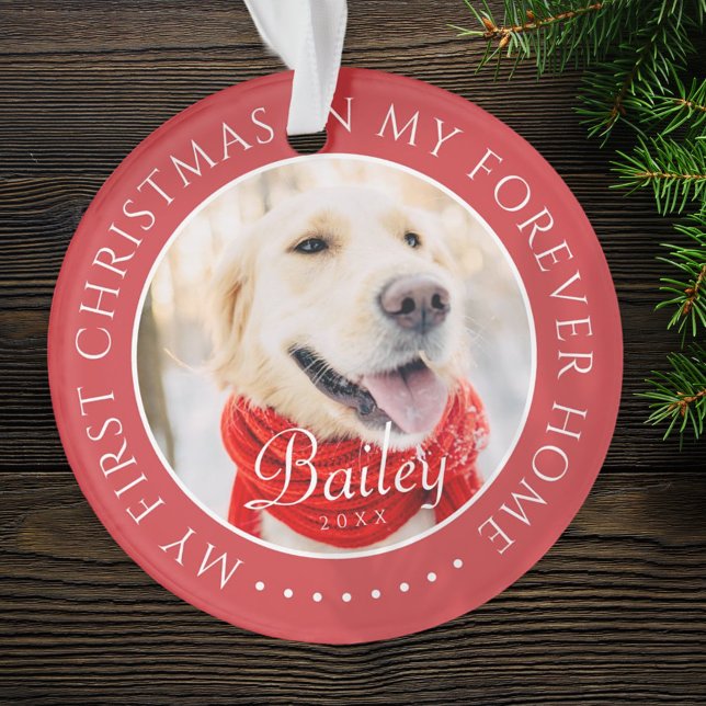 My First Christmas Forever Home Modern Pet Photo Ornament (Creator Uploaded)