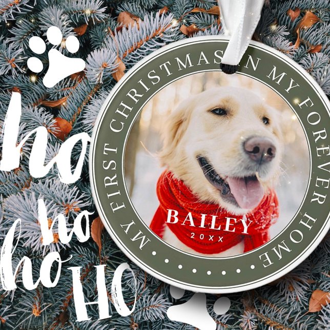 My First Christmas Forever Home Modern Pet Photo Ornament (Creator Uploaded)