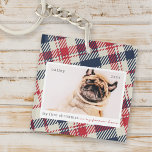 My First Christmas Forever Home Plaid Pet Photo Key Ring<br><div class="desc">This simple and classic design is composed of serif typography and add a custom pet photo. "My First Christmas in my forever home" adorns the design.</div>