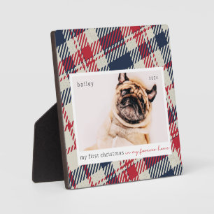 My First Christmas Forever Home Plaid Pet Photo Plaque
