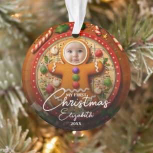 My First Christmas Fun Cute Gingerbread Photo Ornament