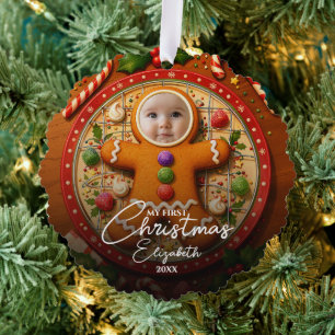 My First Christmas Fun Cute Gingerbread Photo Tree Decoration Card