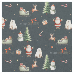 My First Christmas gift present Santa Fabric