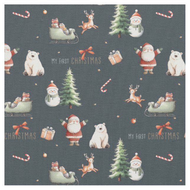 My First Christmas gift present Santa Fabric (Close Up)