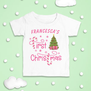 My First Christmas Gifts and Christmas Tree Pink  Baby T-Shirt