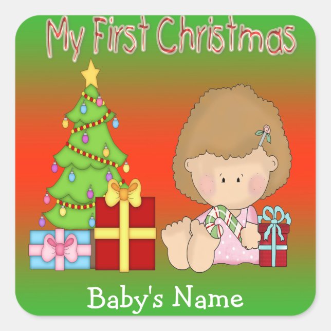 My First Christmas Girl Square Stickers (Front)