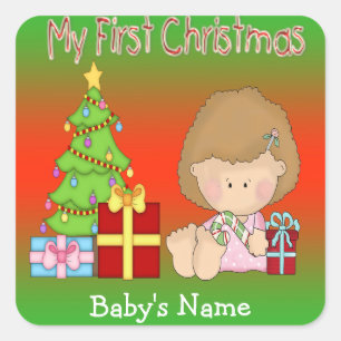 My First Christmas Girl Square Stickers