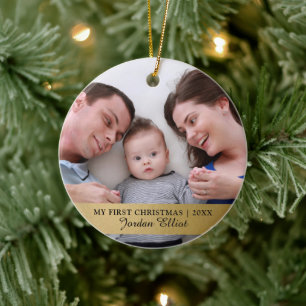 My First Christmas, Gold Baby Photo Keepsake Ceramic Tree Decoration