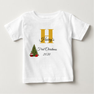 My First Christmas Gold Christmas Tree Editable Baby T-Shirt