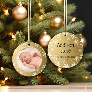 My First Christmas, Gold Photo Keepsake Ceramic Tree Decoration