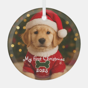 My First Christmas Golden Retriever Personalized Glass Tree Decoration
