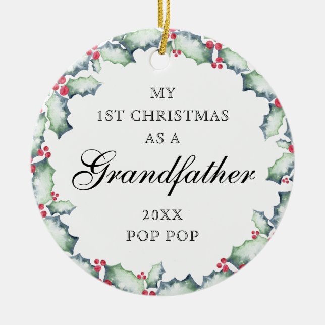My First Christmas-Grandfather, Photo Keepsake Ceramic Tree Decoration (Front)