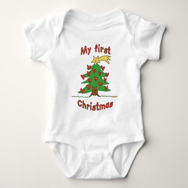 My First Christmas (Happy Tree design) Baby Bodysuit (Front)