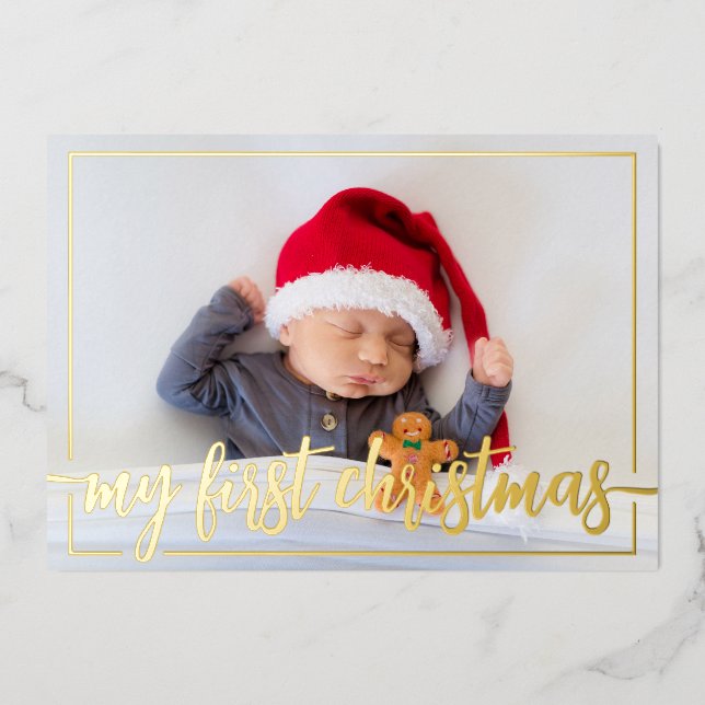 My first Christmas horizontal photo Foil Holiday Card (Front)