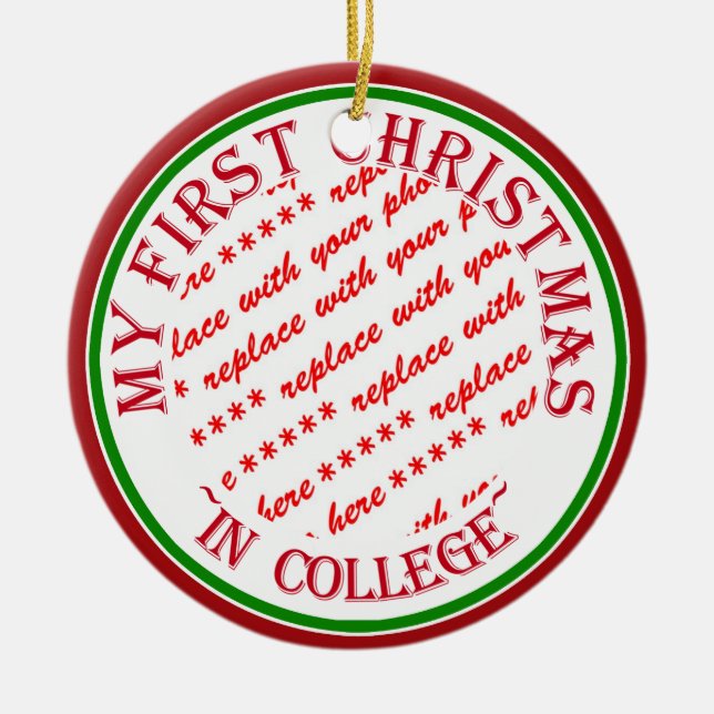 My First Christmas In College Photo Frame Ceramic Tree Decoration (Front)