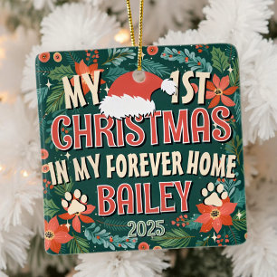 My First Christmas In My Forever Home Bold Wreath Ceramic Ornament