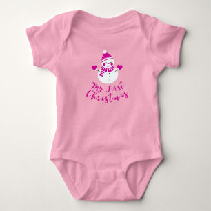 My First Christmas Magic Pink Text and Snowman Baby Bodysuit