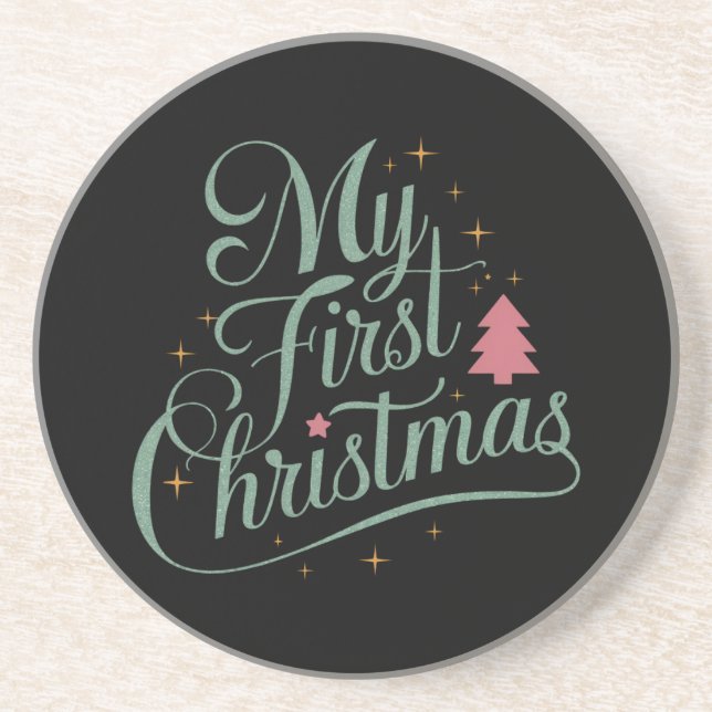 My First Christmas Matching Family Xmas Newborn Coaster (Front)