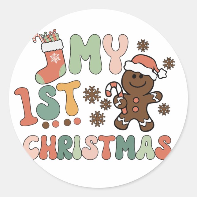 My First Christmas Merry Christmas Classic Round Sticker (Front)