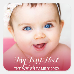 My First Christmas Modern Baby Photo Square Sticker