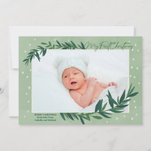 My First Christmas Modern Botanical Baby Photo Holiday Card