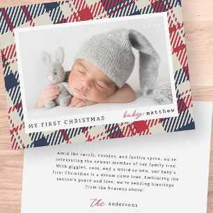 My First Christmas Modern Plaid Baby Photo Holiday Card