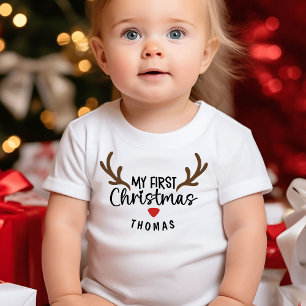 My First Christmas Name Boy Reindeer Baby T-Shirt