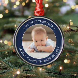 My First Christmas Navy Blue White Baby Boy Modern Metal Tree Decoration