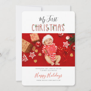 My First Christmas New Baby Photos Custom Holiday Card