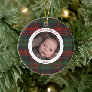 My First Christmas New Baby Plaid Photo Holiday Ceramic Tree Decoration