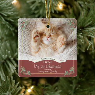 My First Christmas New Pet Family Name Year Photo Ceramic Ornament