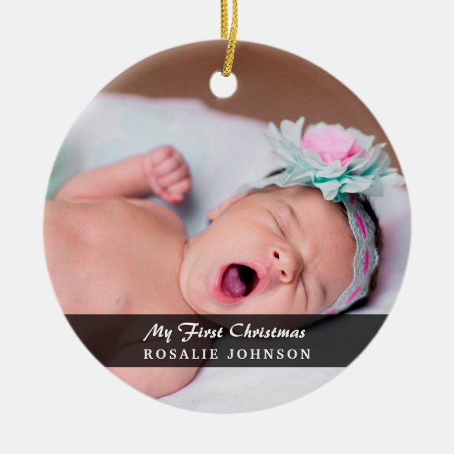 My First Christmas Newborn Baby Photo Ceramic Tree Decoration (Front)