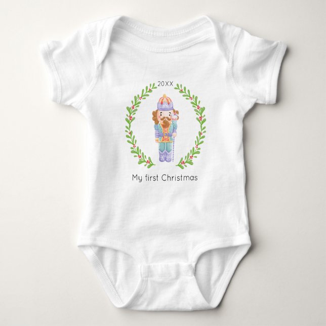 My First Christmas Pastel Nutcracker Baby Bodysuit (Front)