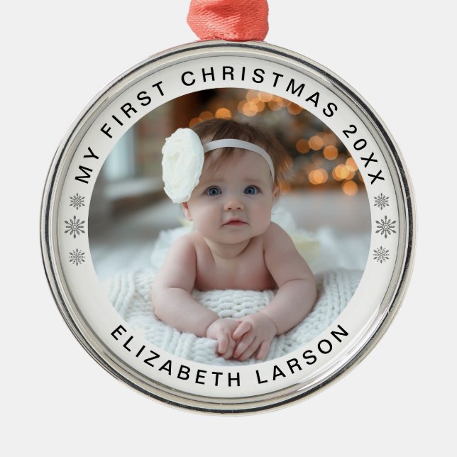My First Christmas Personalised Baby Photo Metal Metal Tree Decoration (Front)