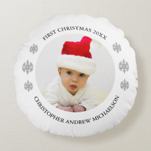 My First Christmas Personalised Baby Photo Round Cushion
